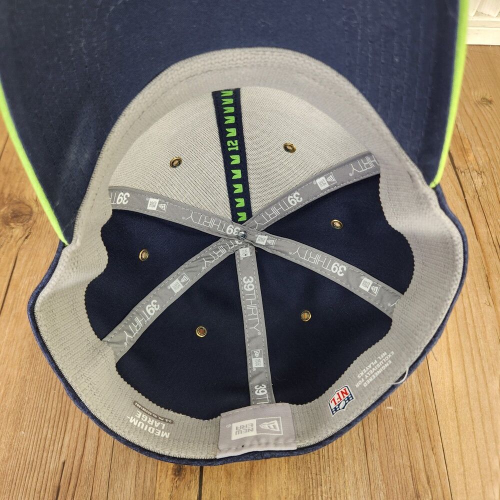 New Era 39thirty Seattle Seahawks Fitted Ball Cap Heathered Blue Green M/L Hat - Picture 9 of 12